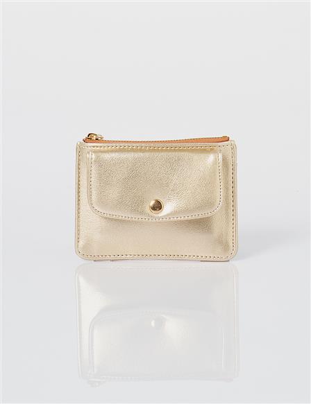 Faux Leather Card Holder Gold