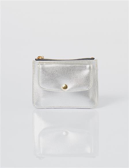 Faux Leather Card Holder Silver