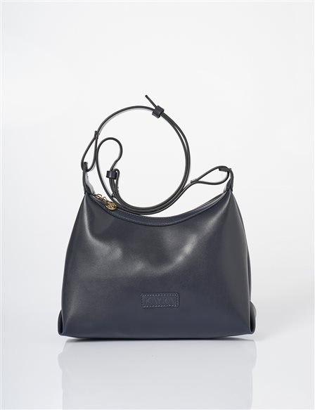 Faux Leather Hobo Bag Navy Blue