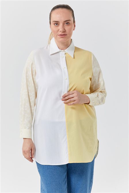 Garnished Shirt Collar Tunic Yellow-Optic White