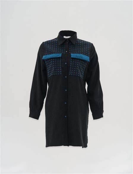 Checked Pocket Flap Tunic Black