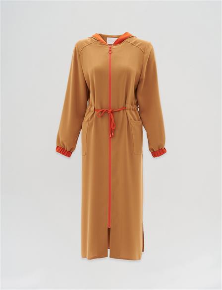 Punto Stitched Hooded Trench Coat Camel