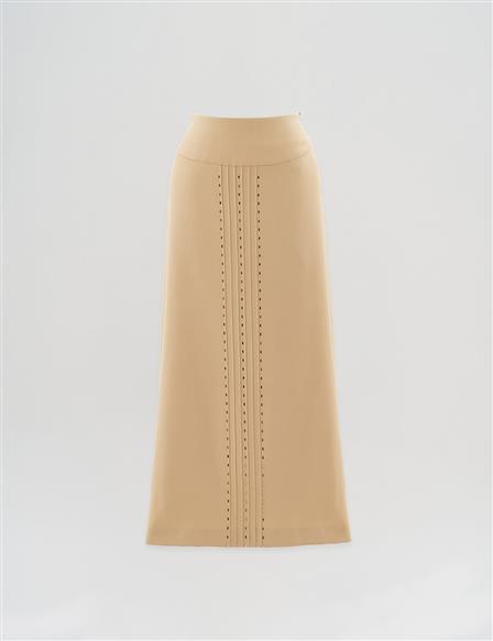 A-Line Skirt with Elastic Waist Beige