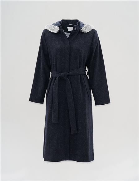 Belted Felt Coat Navy-Grey