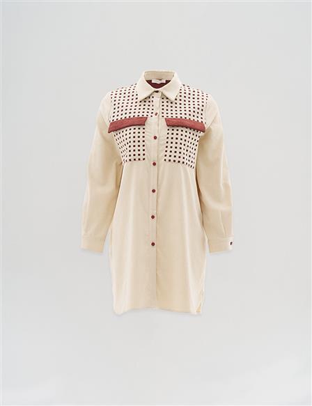 Checked Pocket Flap Tunic Cream 