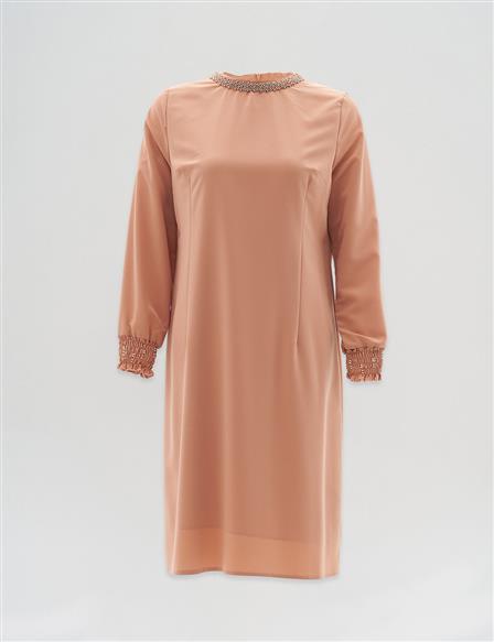 Elegant Tunic with Ruched Cuffs Mushroom