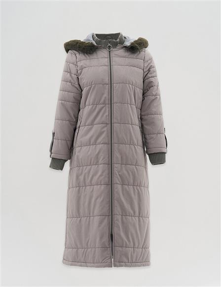 Çıkarılabilir Tüylü Kapüşonlu Anorak Mont Haki
