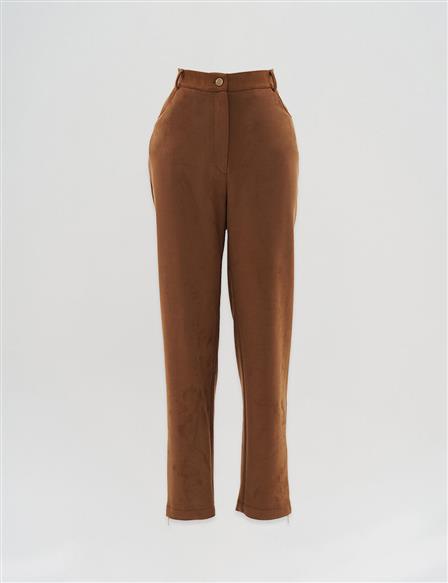 Elastic Waist Pocket Camel Trousers
