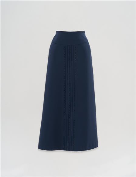 A-Line Skirt with Elastic Waist Dark Navy Blue