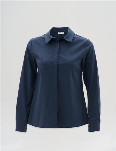 Shirt Collar Poplin Tunic Navy Blue