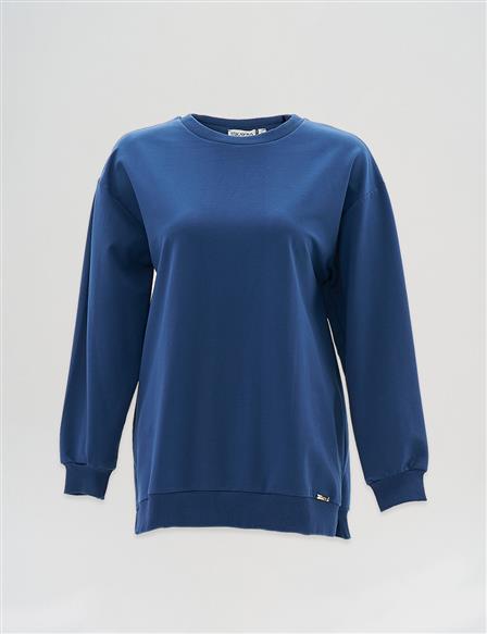 Crew Neck Drop-Shoulder Sweatshirt - Indigo