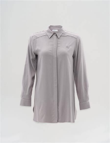 Concealed Placket Basic Tunic Light Gray