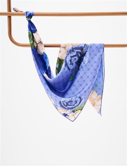 Floral Pattern Monogram Scarf Indigo