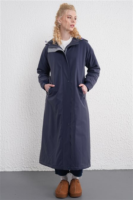 Hooded Snap Cloak Navy Blue