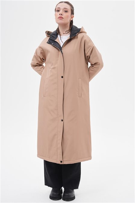 Hooded Detailed Anorak Coat Dark Beige