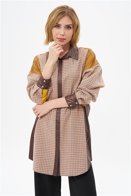 Shirt Collar Garnished Tunic Cream-Terra