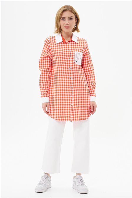 Strawberry Shirt Collar Tunic Coral