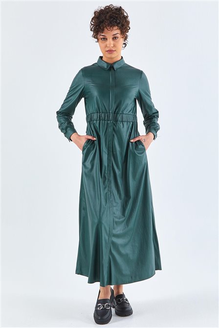 KYR Leather Look Dress Emerald