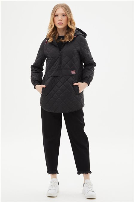 Quilted Sweatshirt with Diamond Pattern Black