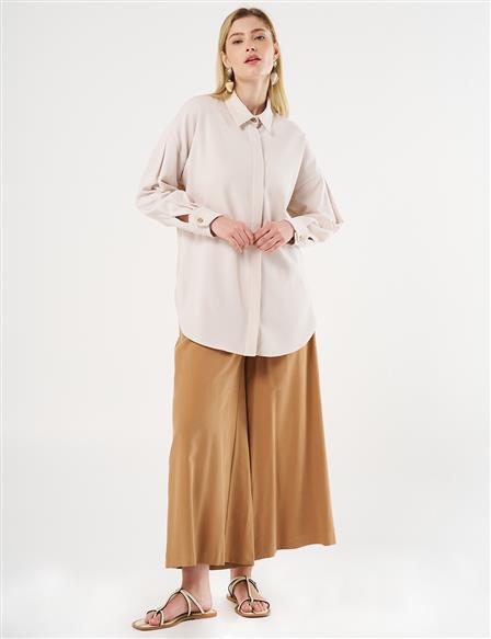 Shirt Collar Tunic with Chain Detail Cream