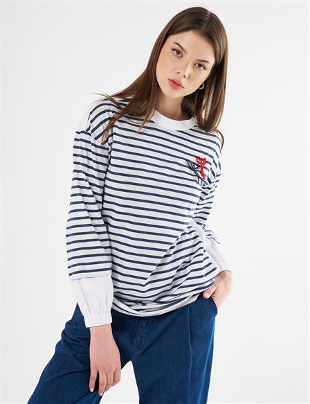 Beaded Embroidered Knit Tunic Navy