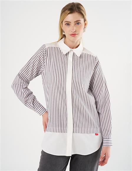Striped Shirt-Detail Tunic Black