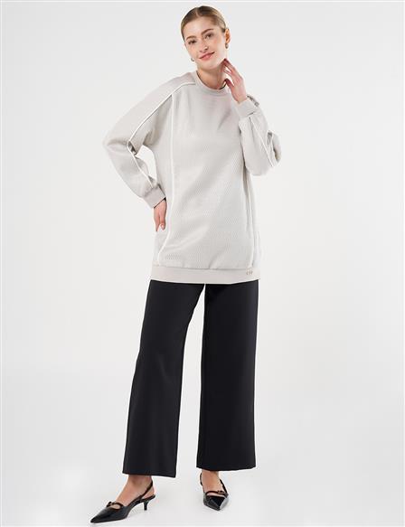 Dropped Shoulder Pleated Sweatshirt Grey