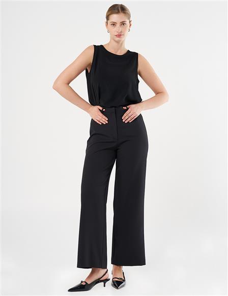 High-Waist Basic Pants Black