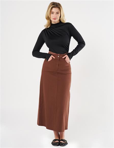 High-Waisted Canvas Skirt Brown