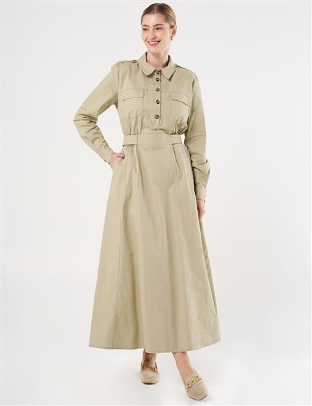 Elasticated Waist Maxi Dress Moss Green