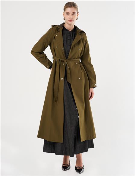 Belted Long Trench Coat Khaki