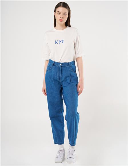 Yüksek Bel Denim Pantolon İndigo