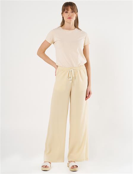 Laced Relaxed Fit Pants Light Yellow