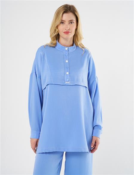 Çıt Çıt Kapamalı Dik Yaka Sweatshirt Havacı Mavi