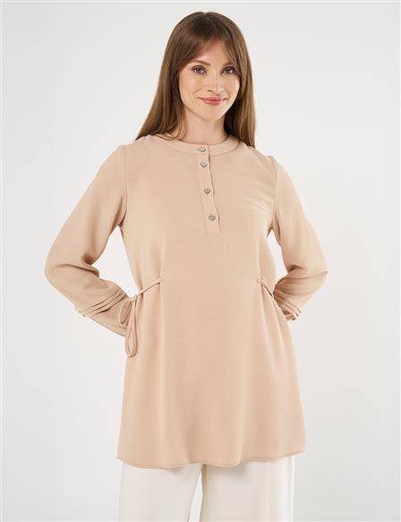 Ribbed Crepe Tunic Beige