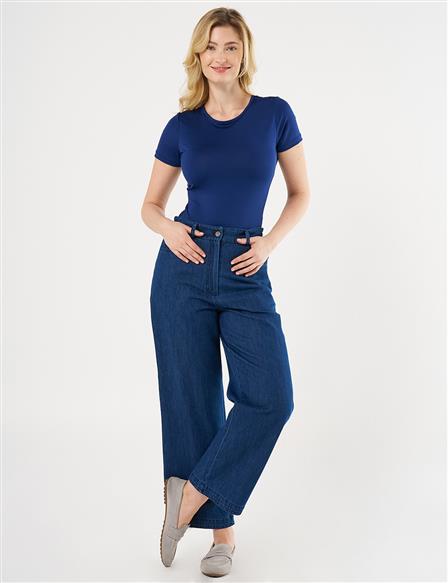 High-Waisted Denim Pants Navy