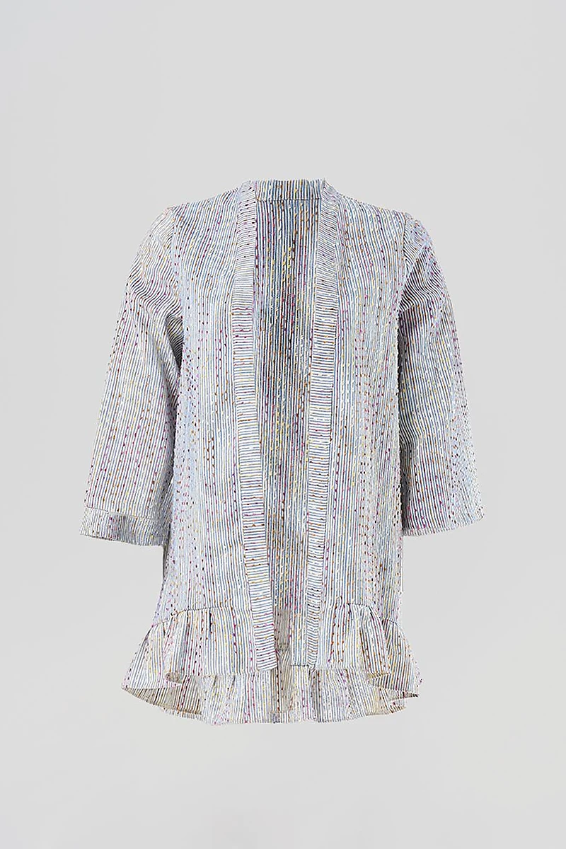 Ruffled Hem Kimono Blue