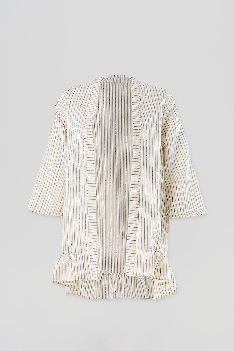 Ruffled Hem Heathered Kimono Blue