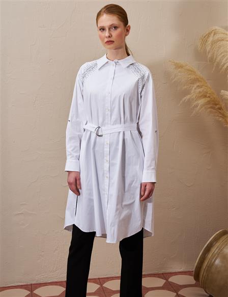 Hotfix Printed Cotton Tunic Optic White