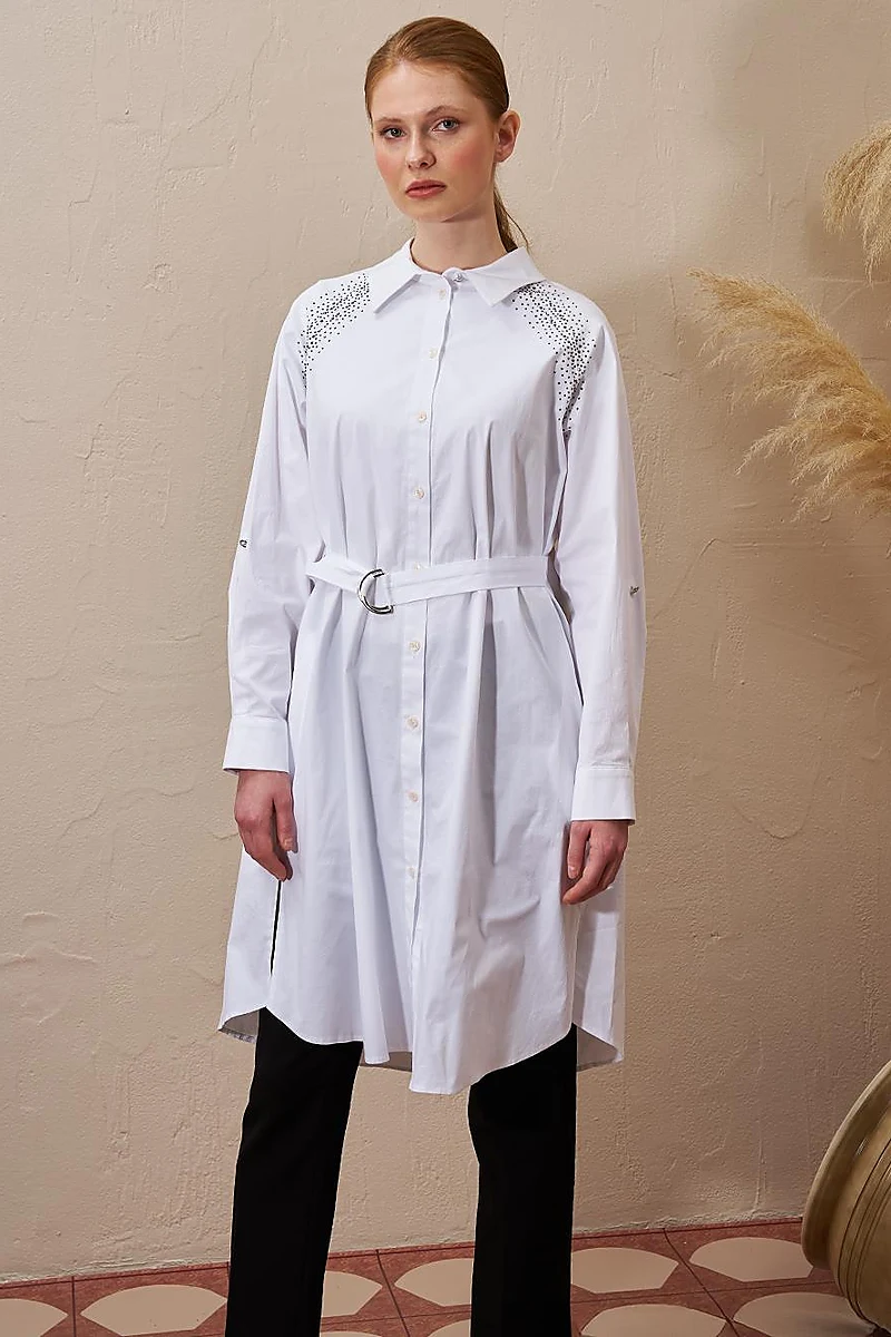 Hotfix Printed Cotton Tunic Optic White