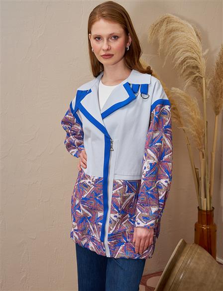  Jacquard Trimmed Denim Jacket Blue