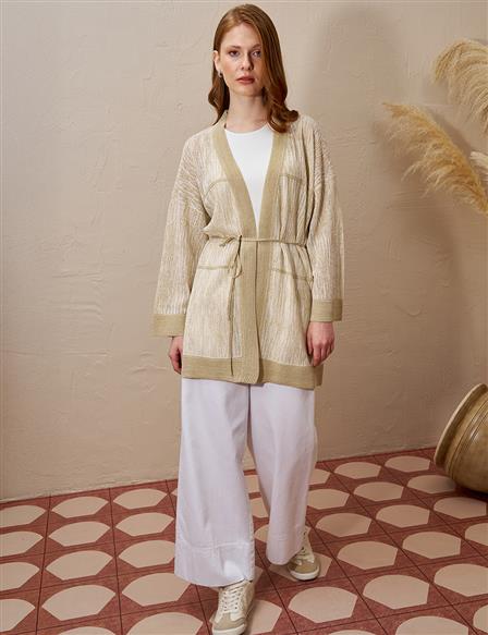 Glitter Knit Cardigan Beige
