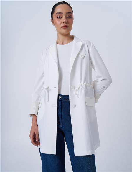 Waist-Detail Basic Jacket Ecru
