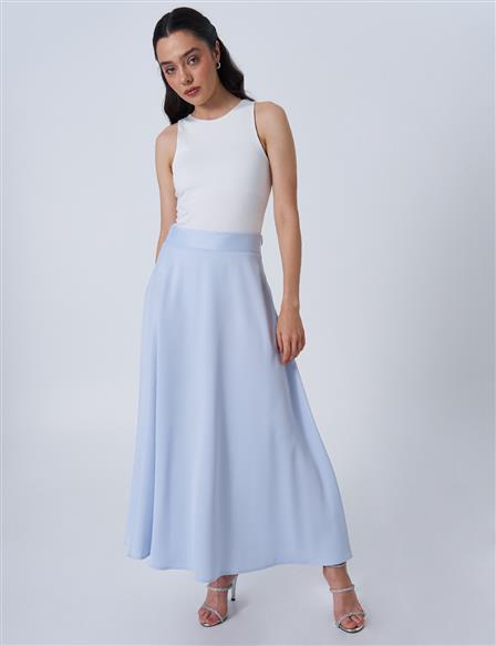 High-Waisted Satin Flared Skirt Blue