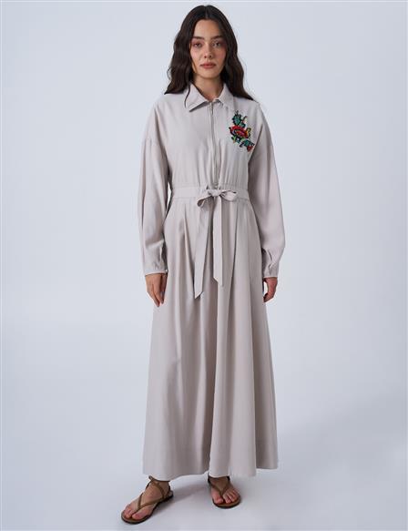 İşlemeli Rayon Elbise Taş