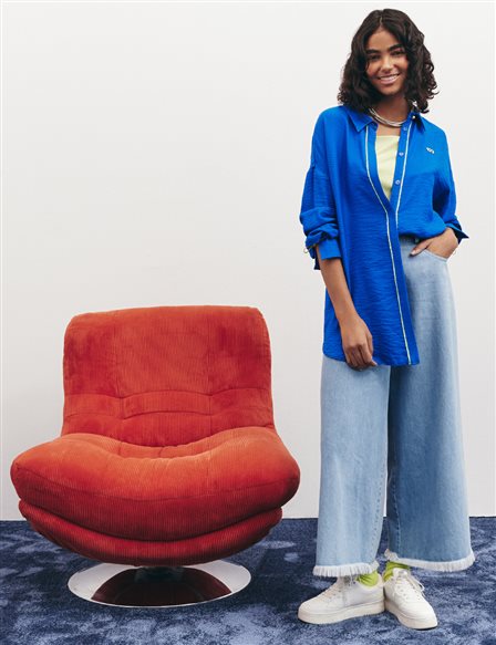Hidden Placket Textured Tunic in Cobalt Blue