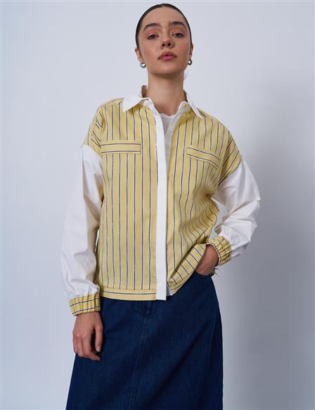 Striped Pattern Cotton Tunic Yellow