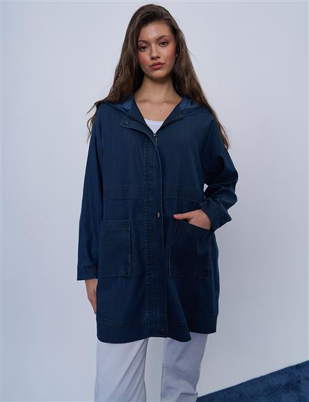 Pocket Detailed Denim Jacket Navy Blue