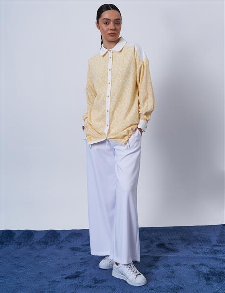 Floral Patterned Crinkled Tunic in Yellow