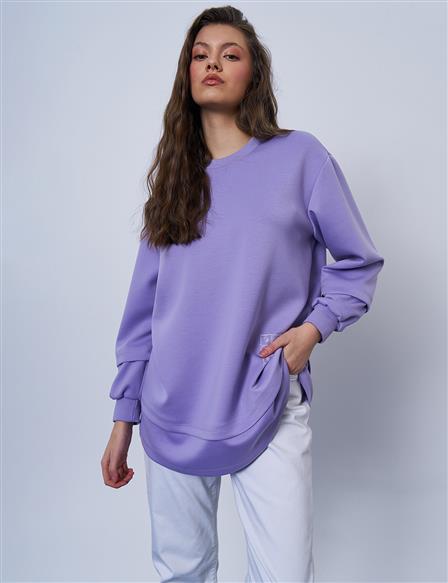 Printed Detail Scuba Sweatshirt in Lilac